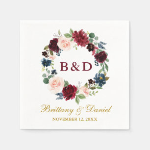 Floral Wreath Burgundy Blue Gold Wedding Servet