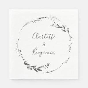 Floral Wreath Calligraphy Custom Wedding White Servet