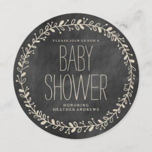Floral Wreath   CHALKBOARD BABY SHOWER INVITATIE Kaart