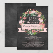 FLORAL WREATH CHALKBOARD | BABY SHOWER INVITATIE KAART (Voorkant / Achterkant)