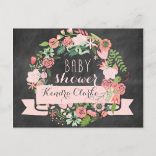 FLORAL WREATH CHALKBOARD   BABY SHOWER INVITATIE UITNODIGING BRIEFKAART