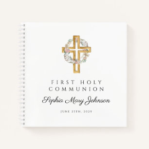 Floral Wreath Cross First Community Guestbook Notitieboek
