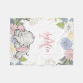 Floral Wreath Elephant Personalized Girl Fleece Deken (Voorkant (Horizontaal))