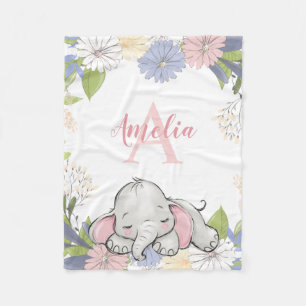 Floral Wreath Elephant Personalized Girl Fleece Deken