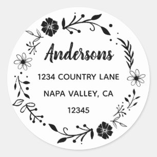 Floral Wreath Familienaam Retouradres Ronde Sticker