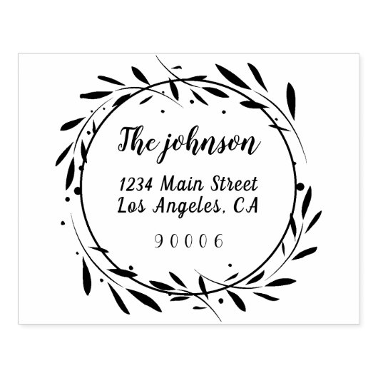 Floral Wreath Familienaam Script Retouradres Rubberstempel (Afrduk)