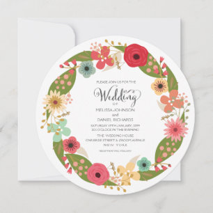 Floral Wreath Garden Wedding Invitation Kaart