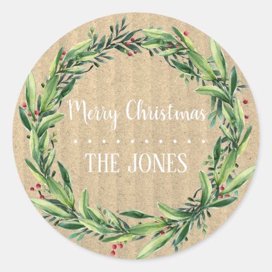 Floral Wreath | Gepersonaliseerd kerstfeest Ronde Sticker (Voorkant)