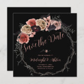 Floral Wreath Gothic Save the Date (Voorkant / Achterkant)