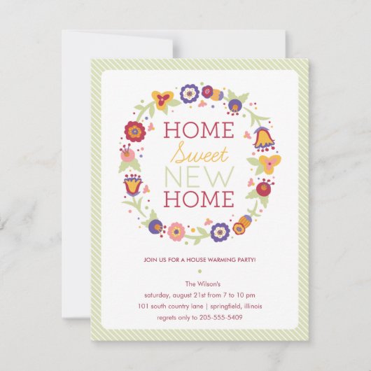 Floral Wreath House Warming Invitation Kaart (Voorkant)