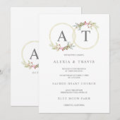 Floral Wreath in Gold & Pink Shades with Initials Kaart (Voorkant / Achterkant)