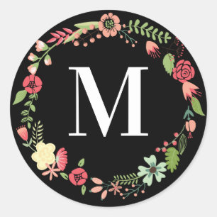 Floral Wreath Initiaal personaliseren Ronde Sticker