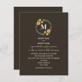 Floral Wreath Monogram Fall Wedding Kaart (Voorkant / Achterkant)