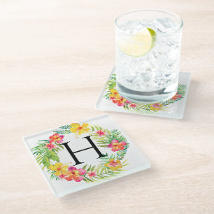 Floral Wreath Monogram Glazen Onderzetter
