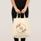 Floral Wreath Monogram Grocery Tas (Voorkant (product))