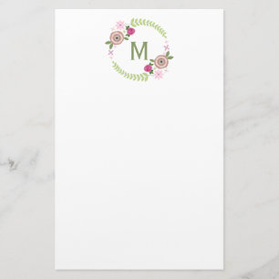 Floral Wreath Monogram Stationery Briefpapier