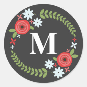 Floral Wreath Monogram Sticker - Grijs