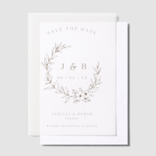 Floral Wreath Monogram Trouwen Save The Date Vellum Uitnodigingen