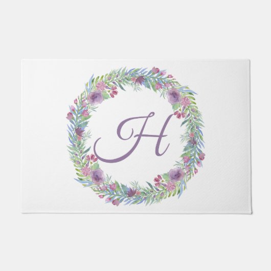 Floral Wreath Monogrammed Personalized Deurmat (Voorkant)
