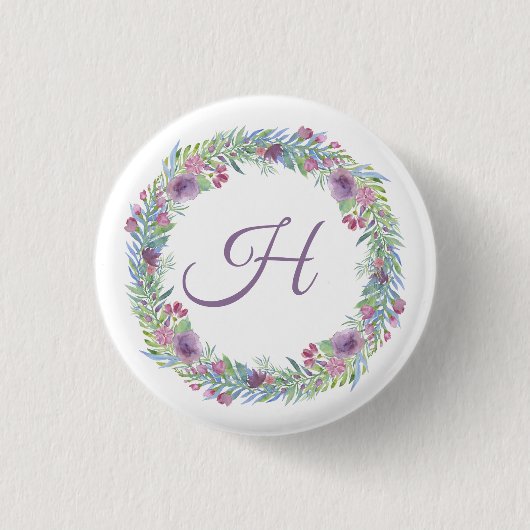 Floral Wreath Monogrammed Personalized Ronde Button 3,2 Cm (Voorkant)