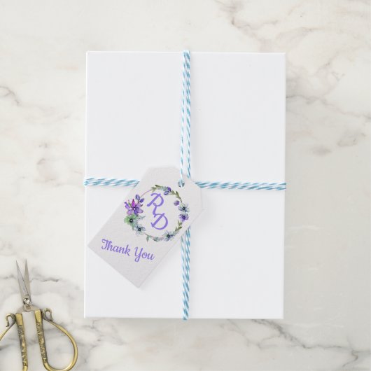  Floral Wreath Monogrammed Wedding Cadeaulabel (Met Touw)