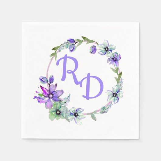 Floral Wreath Monogrammed Wedding Servet (Voorkant)