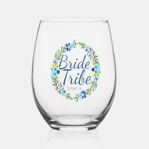 Floral Wreath Personalized Bride Tribe Wijnglas Zonder Voet