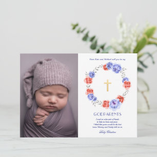 Floral Wreath Photo Godparents Carte de propositio