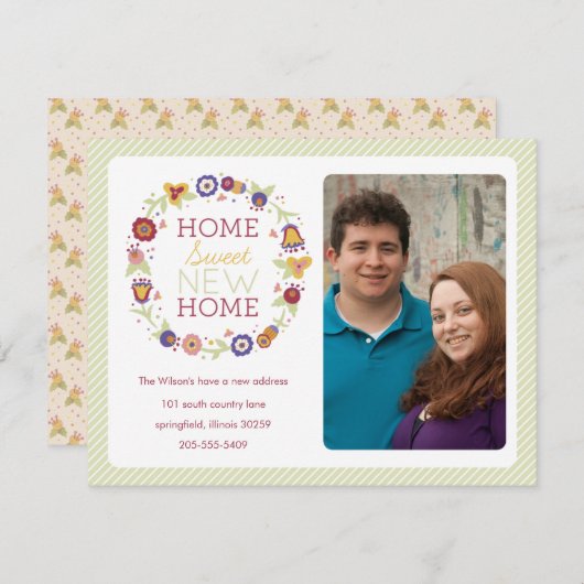 Floral Wreath Photo Moving Announcement Aankondiging (Voorkant / Achterkant)