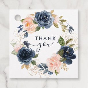 Floral Wreath Pink Navy Baby shower Hartelijk dank Bedankjes Labels