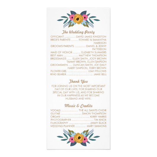 Floral Wreath Programme de mariage blanc (Dos)