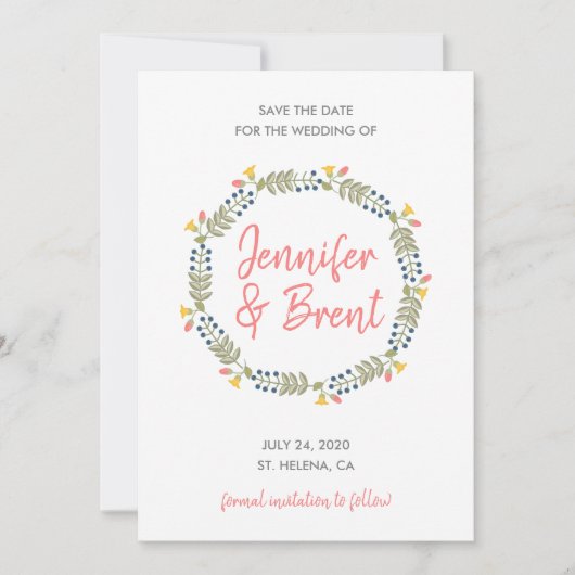 Floral Wreath Save the Date (Voorkant)