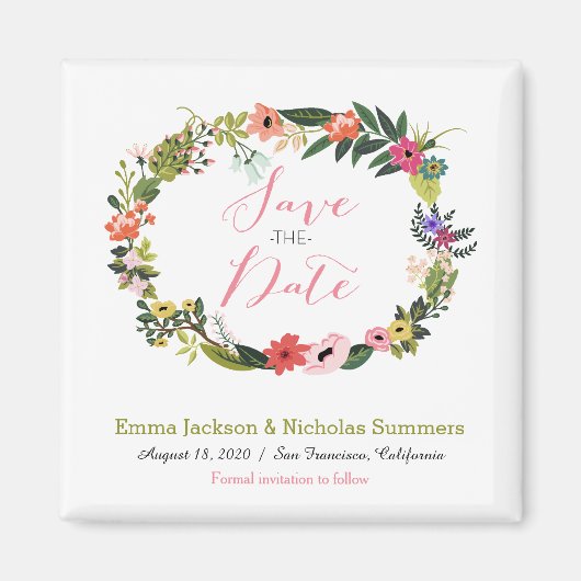 Floral Wreath Save the Date Magnet Magneet (Voorkant)