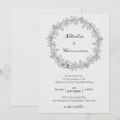 Floral Wreath | Sketch Peony Wedding Celebration Kaart (Voorkant / Achterkant)