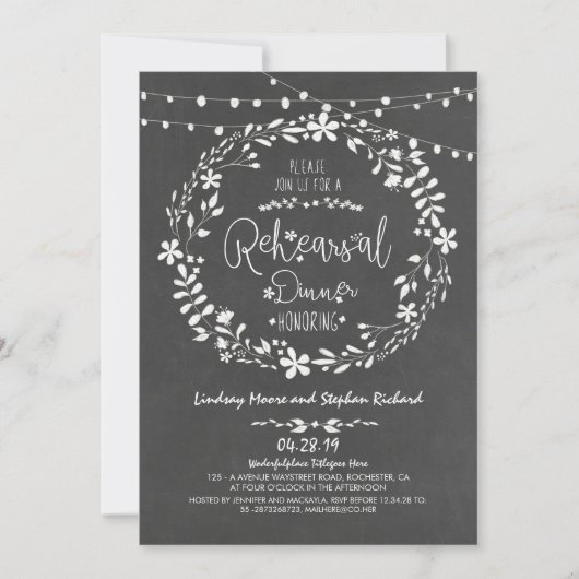 Floral Wreath String Lights repetitie diner Kaart (Voorkant)