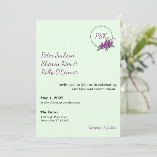 Floral Wreath Throuple Invitation (Debout devant)
