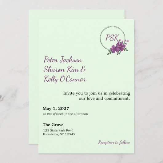 Floral Wreath Throuple Invitation (Devant / Derrière)