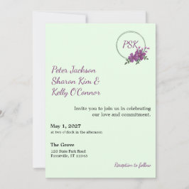 Floral Wreath Throuple Invitation Kaart