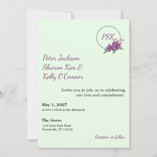 Floral Wreath Throuple Invitation Kaart