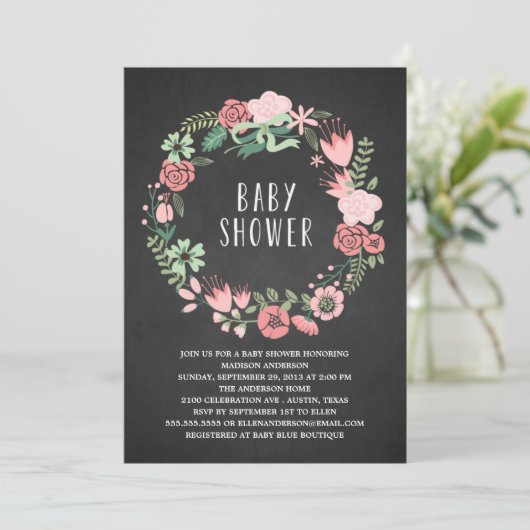 Floral Wreath | Uitnodiging tot Baby shower (Staand voorkant)