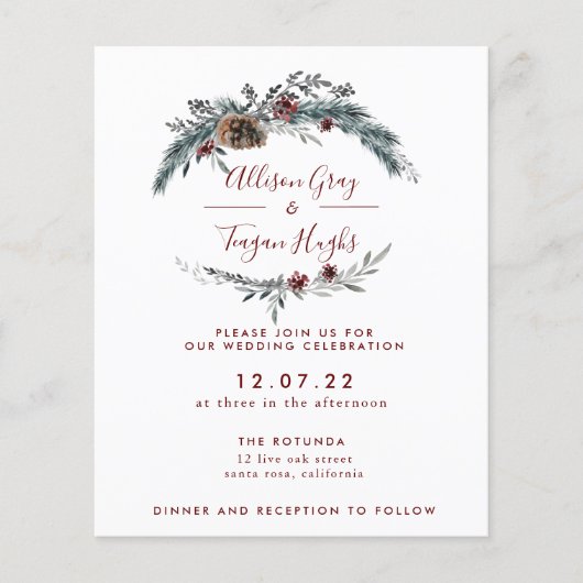 Floral Wreath Wedding Invitation | Begrotingsbroch Flyer (Voorkant)
