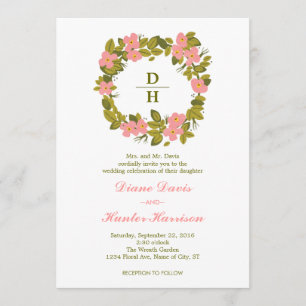 Floral Wreath Wedding Invitation Kaart
