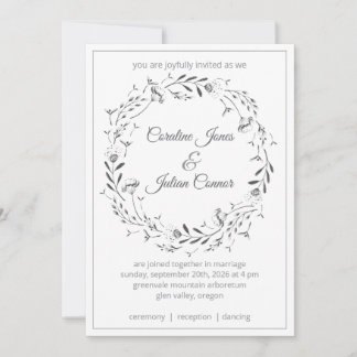 Floral Wreath Wedding Invitation Kaart