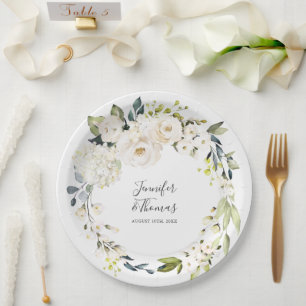 Floral Wreath Wedding White Waterverf Papieren Bordje