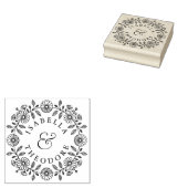 Floral Wreath Wooden Couple's Name Stamp Rubberstempel (Gestempeld)