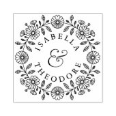 Floral Wreath Wooden Couple's Name Stamp Rubberstempel (Afrduk)