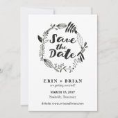 Floral Wreator Drawn Save the Date Card Kaart (Voorkant)