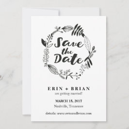 Floral Wreator Drawn Save the Date Card Kaart