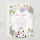 Floral Wreator Koe Girl Baby shower Invitation Kaart (Voorkant)
