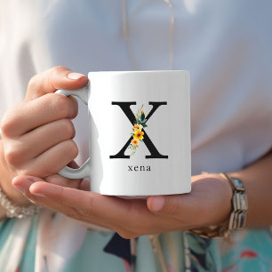 Floral X Monogram Mok met bewerkbare naam